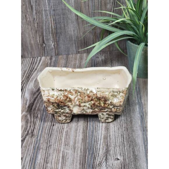 Vintage Log Planter Pottery Browns & Cream Splatter, Morton Woodland? - Picture 2 of 6